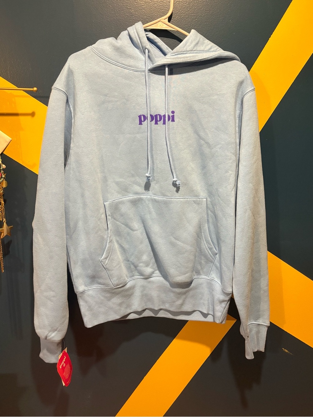 Poppi Light Blue Puffy Graphic Hooded Sweatshirt NWT